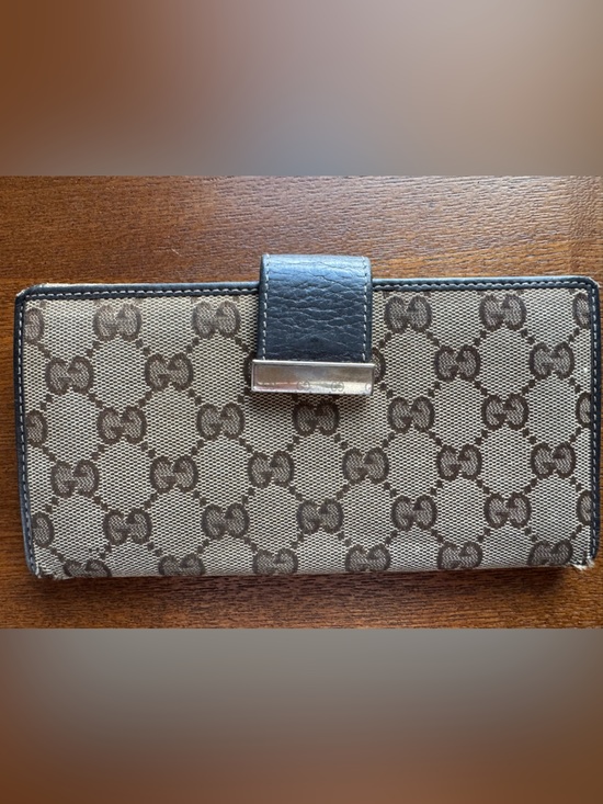 Gucci Handbags - Gucci Vintage GG Monogram Brown/Tan Leather/Canvas Continental Wallet w/COA